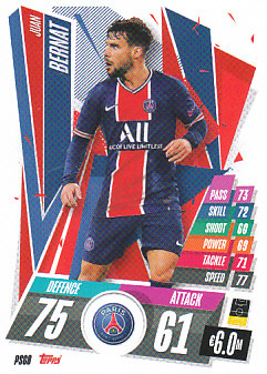 Juan Bernat Paris Saint-Germain 2020/21 Topps Match Attax CL #PSG08